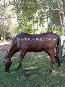 King Forever thoroughbred bronze sculpture of grazing horse for ranch or equestrian center