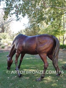 King Forever thoroughbred bronze sculpture of grazing horse for ranch or equestrian center