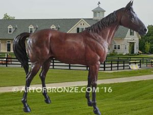 Stevie Wonderboy bronze sculpture of standing racing horse for Griffin Ranch in La Quinta, CA