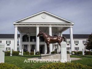 Stevie Wonderboy bronze sculpture of standing racing horse for Griffin Ranch in La Quinta, CA