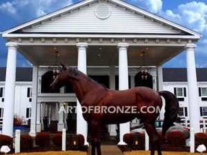 Stevie Wonderboy bronze sculpture of standing racing horse for Griffin Ranch in La Quinta, CA