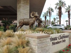 High Places Outdoor heroic bronze life-size pair of bighorn sheep ram sculptures