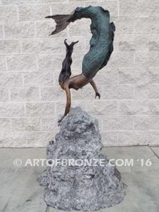 Under the Sea bronze diving mermaid fine art sculpture for pond, pool or aquatic display