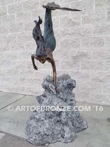 Under the Sea bronze diving mermaid fine art sculpture for pond, pool or aquatic display