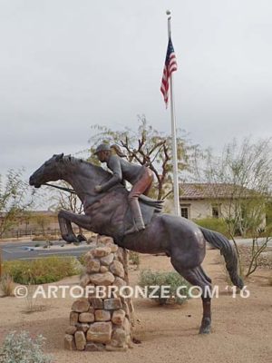 Show Jumper Olympic equestrian bronze horse and rider equestrian statue for Griffin Ranch in La Quinta, CA