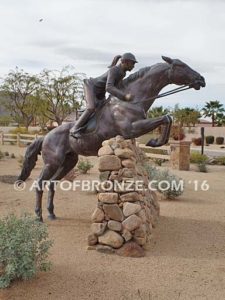 Show Jumper Olympic equestrian bronze horse and rider equestrian statue for Griffin Ranch in La Quinta, CA