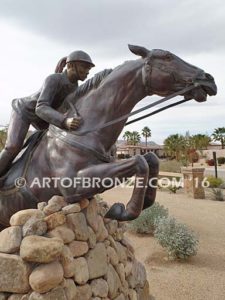 Show Jumper Olympic equestrian bronze horse and rider equestrian statue for Griffin Ranch in La Quinta, CA