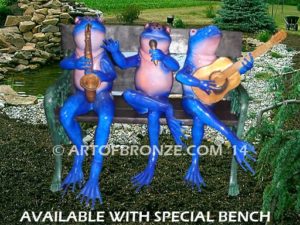 Late Night on the Lake bronze frog musician statues playing musical instruments