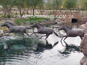 Running Spirit bronze sculpture of running thoroughbreds for Griffin Ranch in La Quinta, CA