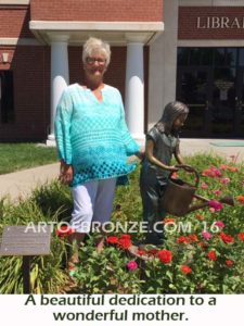 Nurturing Heart bronze sculpture of standing girl with watering pot