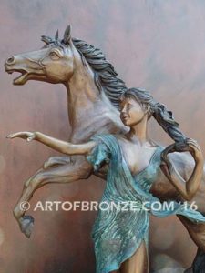 Sensual Hearts European classical design statue of nude woman and rearing horse