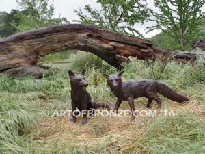 Double Trouble bronze mascot fox sculptures for schools, universities or zoo