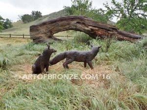 Double Trouble bronze mascot fox sculptures for schools, universities or zoo