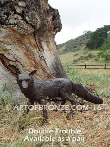 Double Trouble bronze mascot fox sculptures for schools, universities or zoo