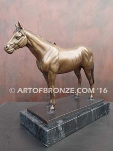 Before the Gate sculpture of standing race horse attached to base for indoor home or office