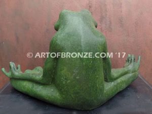 Frog Meditating sculpture of green frog cast into bronze for outdoor and garden display