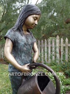 Nurturing Heart bronze sculpture of standing girl with watering pot