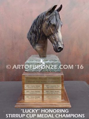 Lucky sculpture bust of thoroughbred horse for home or office