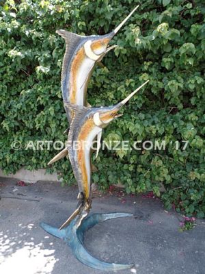 Double Twist bronze offshore sportfishing fine art gallery sculpture of sailfish, marlin and swordfish