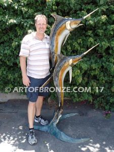 Double Twist bronze offshore sportfishing fine art gallery sculpture of sailfish, marlin and swordfish