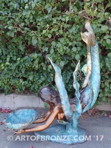 Bronze mermaid sculpture holding oyster shell for pond, pool or aquatic display