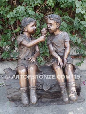 Special Scoop bronze sculpture of girl sharing her ice cream treat with her brother