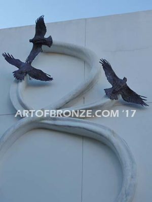 Spirit Above bronze sculpture of hawk school mascot for public art