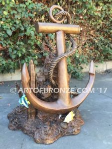 Anchor bronze anchor and rope nautical sculpture for home, yacht club or playground