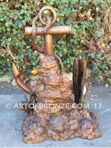 Anchor bronze anchor and rope nautical sculpture for home, yacht club or playground