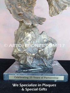 Bronze sculpture of bald eagle on custom marble base