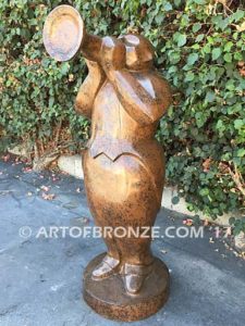 Stylized trumpet player outdoor modern bronze statue