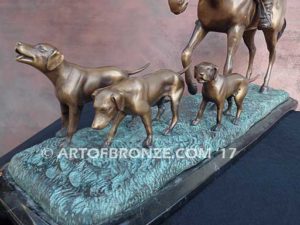 Hunting Day sculpture of hunting rider and scent hounds gift award attached to marble base