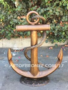 Anchor bronze anchor and rope nautical sculpture for home, yacht club or playground