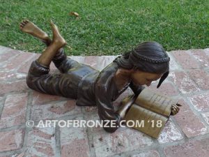 Best in Her Class SV bronze sculpture of young girl reading her favorite novel