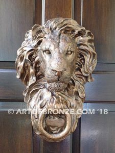 Lion head doorknocker custom head and pool ring for decorative front entrance display