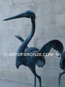 Heron Pair lost wax casting of pair of cranes for fountain