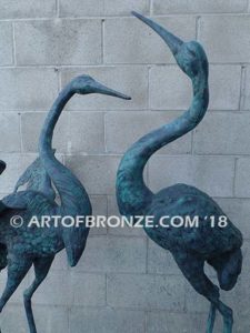 Heron Pair lost wax casting of pair of cranes for fountain