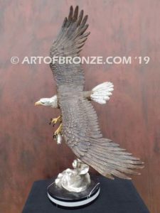 Bronze sculpture of flying bald eagle for indoor or outdoor display