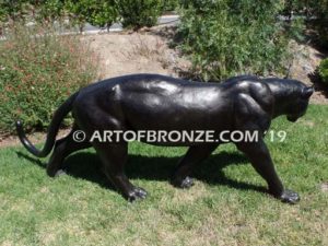 Black Panther high quality bronze cast outdoor walking sculpture for zoo, park, school mascot