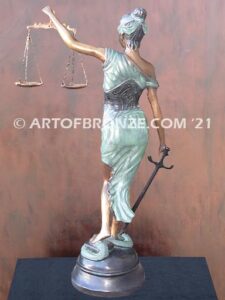 Blind Justice monumental bronze sculpture of Lady Justice holding scales for law firm or lawyers office