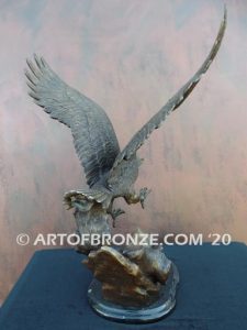 Bronze sculpture of flying eagle on custom marble base