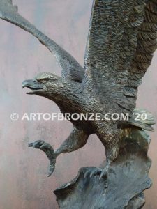 Bronze sculpture of flying eagle on custom marble base