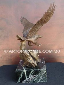 bronze sculpture of flying eagle on custom marble base