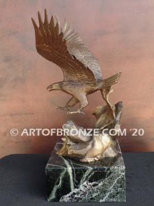 bronze sculpture of flying eagle on custom marble base