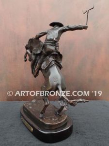 Bronco Buster bronze sculpture after Frederic Remington of cowboy ranger on horse