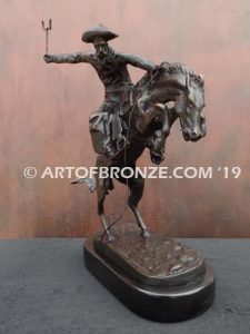 Bronco Buster bronze sculpture after Frederic Remington of cowboy ranger on horse