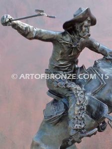 Bronco Buster bronze sculpture after Frederic Remington of cowboy ranger on horse