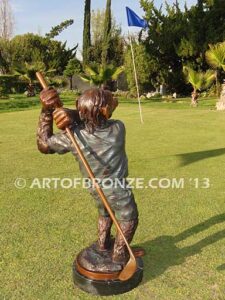 Chimp Golfer special edition, gallery quality chimpanzee dressed up like golfer hitting golf ball