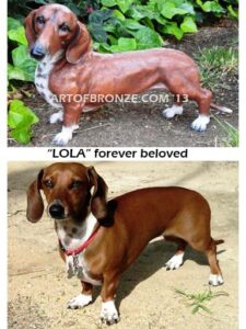 Lola Dachshund gallery quality custom bronze sculpted statue of beloved weiner dog