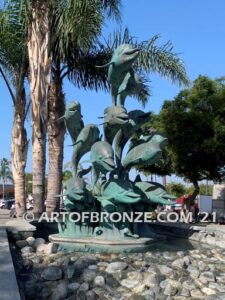 Dolphin Jubilation bronze Art in Public places monument of 11 eleven leaping dolphins over 10 ft. tall